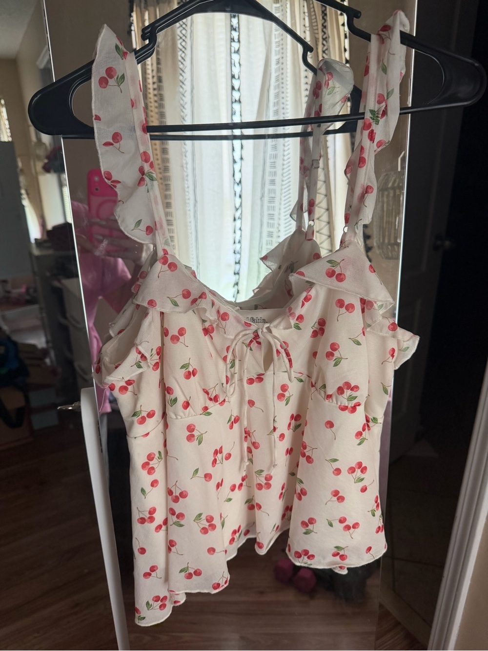 wild fable Cream Cherry Print Ruffle Tank Top